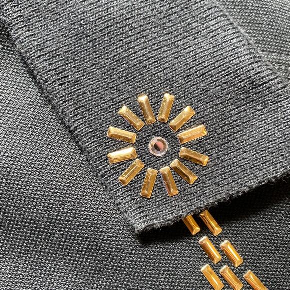 Bedazzled Sun Snake Egyptian Vibes Short Sleeve Port Authority Neck Detail Gold - Picture 3 of 11